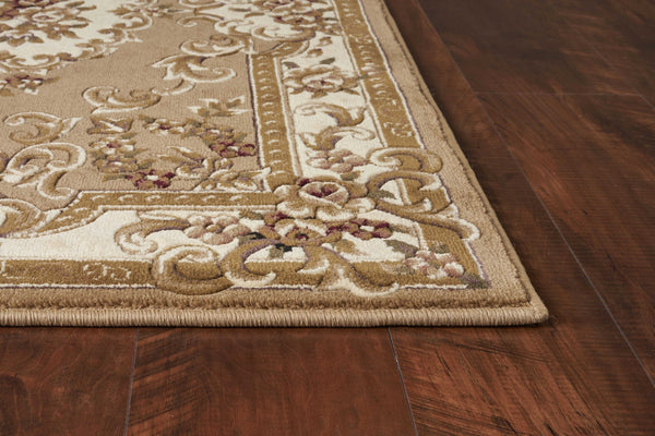 Homeroots 8' X 11' Beige Ivory Machine Woven Hand Carved Floral Medallion Indoor Area Rug  Polypropylene 349693
