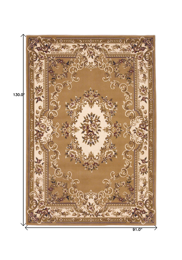 Homeroots 8' X 11' Beige Ivory Machine Woven Hand Carved Floral Medallion Indoor Area Rug  Polypropylene 349693