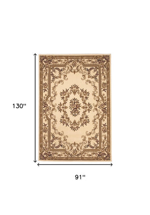 HomeRoots 8' Timeless Beige and Brown Floral Medallion Area Rug - Durable, Elegant, Perfect for High Traffic Areas 8' X 11' 349695