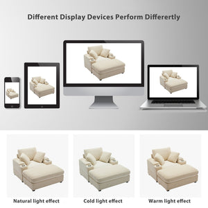 English Elm Corduroy Chaise Lounge Sofa With Movable Ottoman, Armrest Storage & Cupholders For Comfort W2120S00003-GIGA