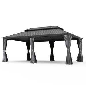 English Elm 14' X 20' Hardtop Gazebo – Stylish Metal Canopy With Drainage System, Privacy Curtains & Insect Netting W1859S00151