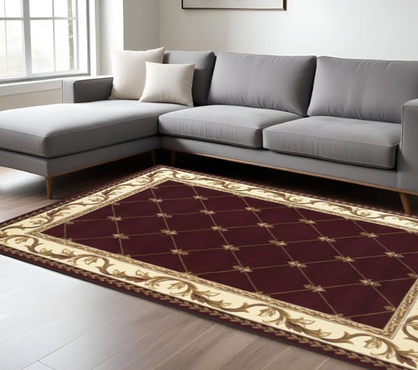 HomeRoots 7' Red and Ivory Floral Vines Area Rug – Durable, Elegant Design for Living and Dining Spaces 7' X 10' 349701