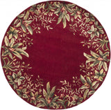 Homeroots 6' Ruby Red Round Wool Floral Handmade Area Rug  Wool 349732