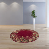 Homeroots 6' Ruby Red Round Wool Floral Handmade Area Rug  Wool 349732