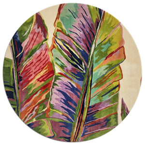 Homeroots 5' Ivory Round Wool Tropical Botanical Hand Tufted Area Rug  Wool 349744