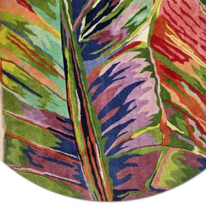 Homeroots 5' Ivory Round Wool Tropical Botanical Hand Tufted Area Rug  Wool 349744