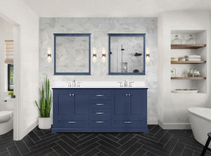 English Elm Navy Double Bath Vanity 72" W x 22" D with Cultured Marble Top, Solid Wood, Soft-Close Drawers, Storage B2731P258394