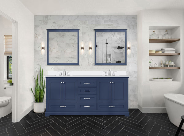English Elm Navy Double Bath Vanity 72" W x 22" D with Cultured Marble Top, Solid Wood, Soft-Close Drawers, Storage B2731P258394