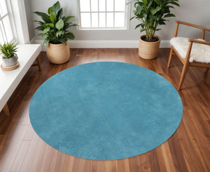 HomeRoots 8' Blue Hand-Woven Round Rug - Artisan Crafted, Durable Polyester, Perfect for Cozy Living Spaces 8' Round 349767