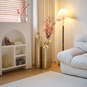 English Elm Floor Metal Vases Set Of 3 - Elegant Tall Decor With White And Gold Accents For Modern Interiors W2796P237520