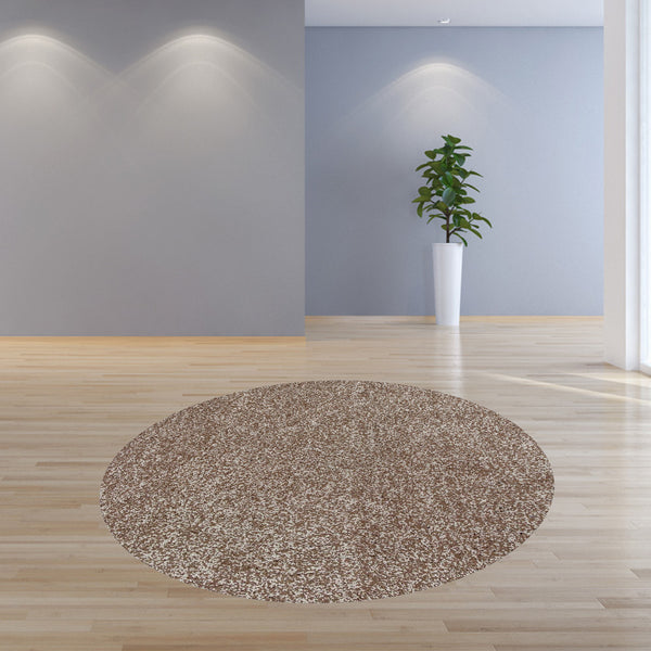 Homeroots 8' Beige Heather Round Indoor Shag Rug  Polyester 349770
