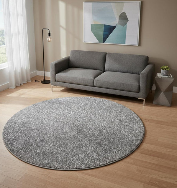 HomeRoots 8' Gray Round Hand-Woven Area Rug - Artisan Crafted, Soft Polyester for Comfort and Timeless Style 8' Round 349774