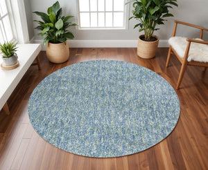 HomeRoots 8' Blue and White Abstract Hand-Woven Rug – Modern Artistry for Living Rooms, Durable & Easy Care 8' Round 349777