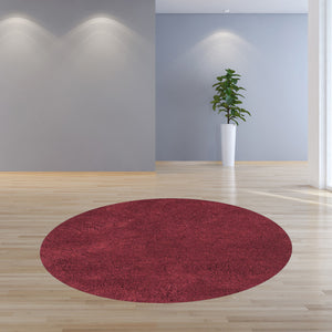 Homeroots 8' Red Round Indoor Shag Rug  Polyester 349782