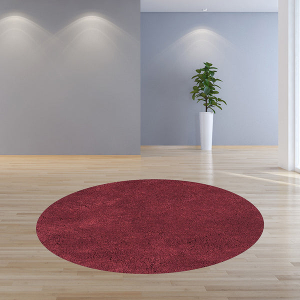Homeroots 8' Red Round Indoor Shag Rug  Polyester 349782
