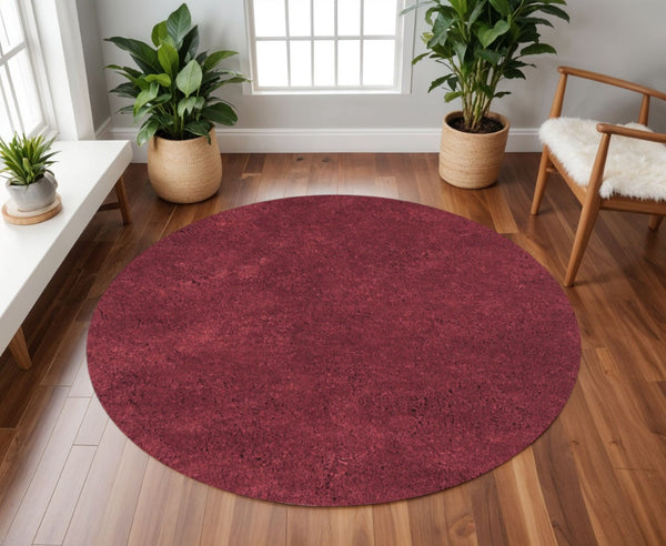 HomeRoots 8' Hand-Woven Red Round Rug - Artisan-Crafted Soft Polyester for Warmth, Durability, and Style 8' Round 349782