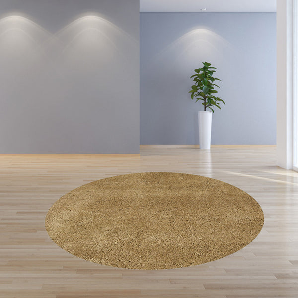 Homeroots 8' Round  Polyester Gold Area Rug  Polyester 349785