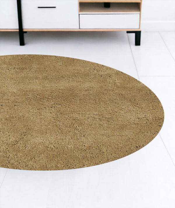 Homeroots 8' Round  Polyester Gold Area Rug  Polyester 349785