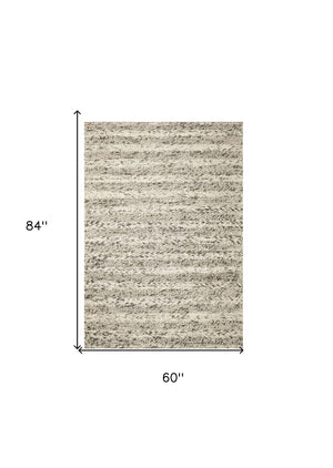 HomeRoots 5' Hand-Woven Gray and Ivory Wool Striped Area Rug for Timeless Elegance and Cozy Comfort 5' X 7' 349790