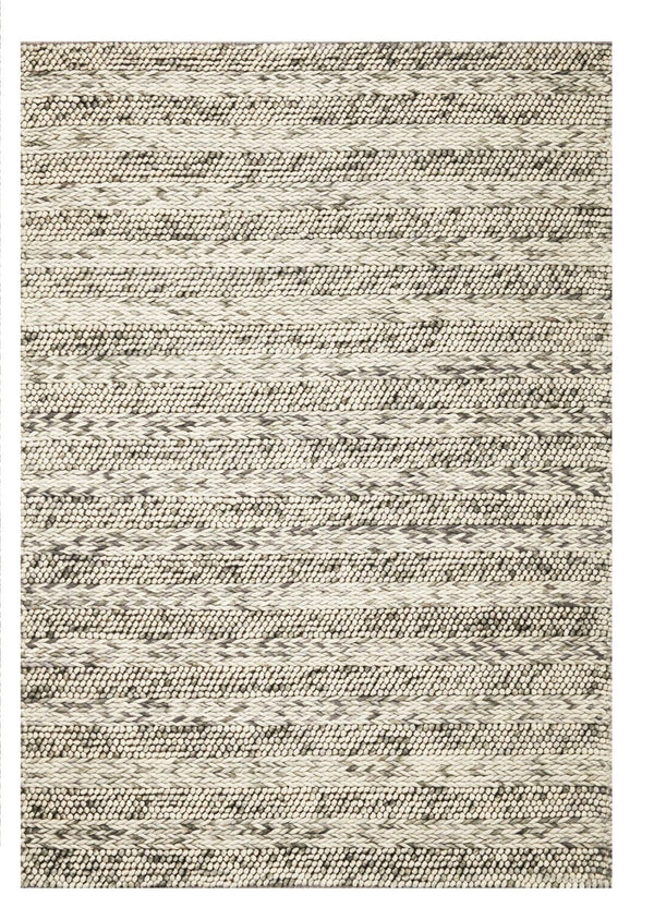 HomeRoots 5' Hand-Woven Gray and Ivory Wool Striped Area Rug for Timeless Elegance and Cozy Comfort 5' X 7' 349790