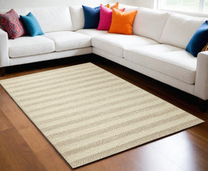 HomeRoots 5' Hand-Woven Ivory and White New Zealand Lambs Wool Area Rug for Stylish Home Décor and Comfort 5' X 7' 349791