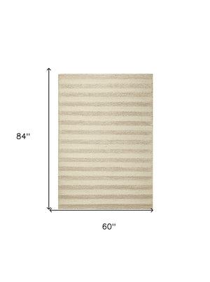 HomeRoots 5' Hand-Woven Ivory and White New Zealand Lambs Wool Area Rug for Stylish Home Décor and Comfort 5' X 7' 349791