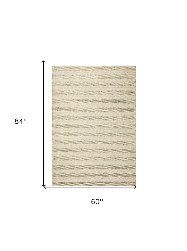 HomeRoots 5' Hand-Woven Ivory and White New Zealand Lambs Wool Area Rug for Stylish Home Décor and Comfort 5' X 7' 349791