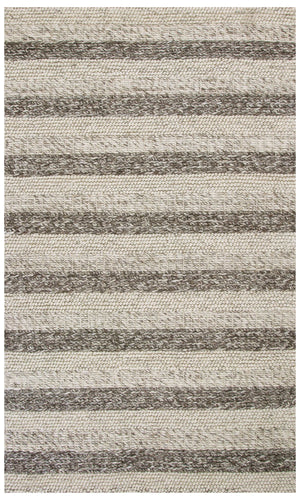 Homeroots 5' X 7' Grey White Hand Woven Knobby Stripes Indoor Area Rug  Wool 349793