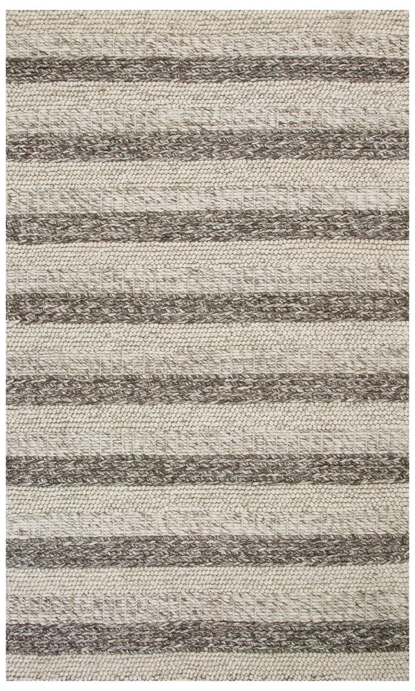 Homeroots 5' X 7' Grey White Hand Woven Knobby Stripes Indoor Area Rug  Wool 349793