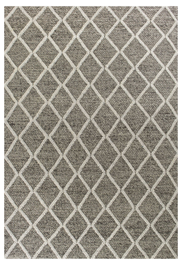 Homeroots 5' X 7' Dark Gray And Ivory Wool Diamond Hand Woven Berber Area Rug  Wool 349795