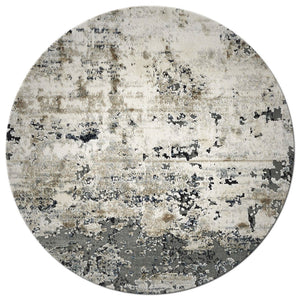 Homeroots 8' Ivory Teal Machine Woven Abstract Round Indoor Area Rug  Polyester 349801