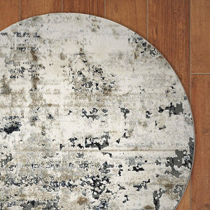 Homeroots 8' Ivory Teal Machine Woven Abstract Round Indoor Area Rug  Polyester 349801