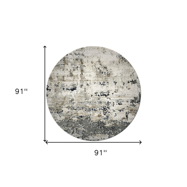 Homeroots 8' Ivory Teal Machine Woven Abstract Round Indoor Area Rug  Polyester 349801