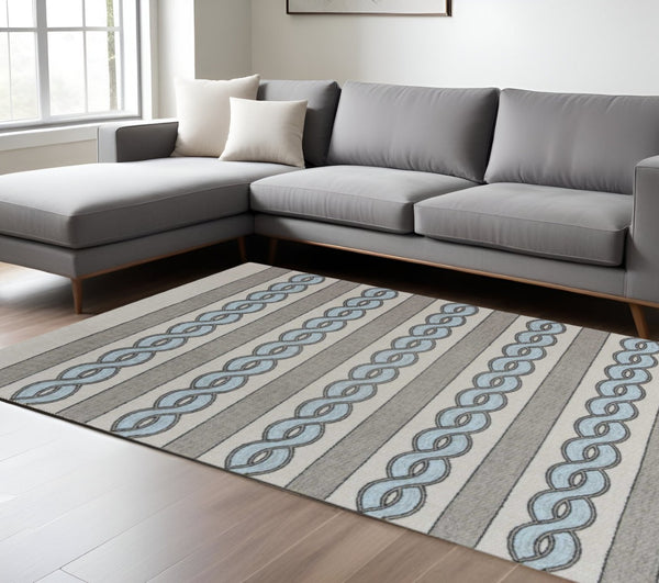 HomeRoots 6' Hand-Hooked Geometric Area Rug in Ivory, Light Blue & Gray - Durable, Stylish & Versatile Design 6' X 9' 349803
