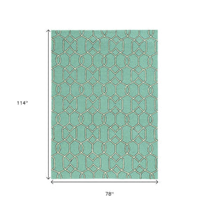 HomeRoots 7' Vibrant Green Moroccan Indoor Outdoor Area Rug - Durable, Stylish Quatrefoil Design for Any Space 7' x 10' 349806