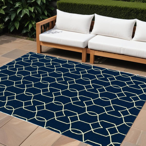 HomeRoots 7' Blue Moroccan Area Rug – Timeless Style for Indoor & Outdoor Spaces, Durable & Easy to Clean 7' X 10' Rectangle 349810