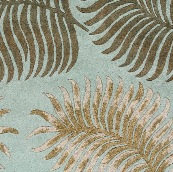 HomeRoots 5' Hand-Tufted Wool Botanical Leaves Area Rug in Aqua and Brown for Timeless, Cozy Elegance 5' X 8' 349811