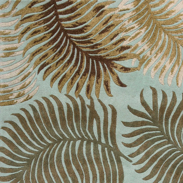 HomeRoots 5' Hand-Tufted Wool Botanical Leaves Area Rug in Aqua and Brown for Timeless, Cozy Elegance 5' X 8' 349811