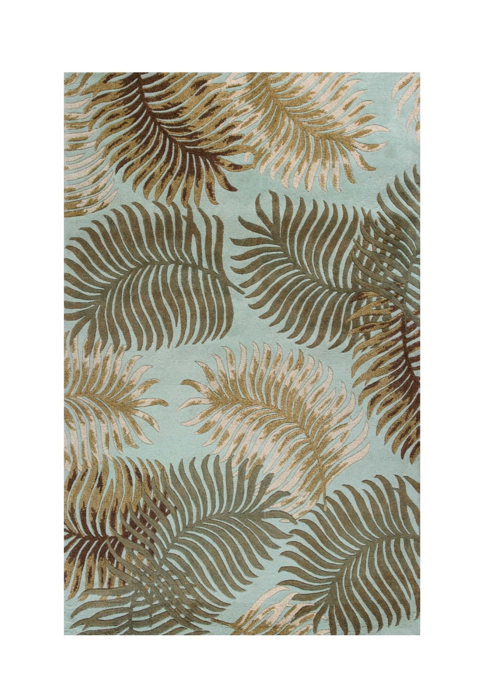 HomeRoots 5' Hand-Tufted Wool Botanical Leaves Area Rug in Aqua and Brown for Timeless, Cozy Elegance 5' X 8' 349811