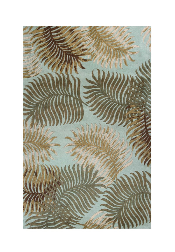 HomeRoots 5' Hand-Tufted Wool Botanical Leaves Area Rug in Aqua and Brown for Timeless, Cozy Elegance 5' X 8' 349811