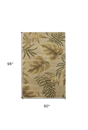 HomeRoots 5' Hand-Tufted Wool Area Rug with Botanical Leaves Design - Soft, Durable, and Timeless Home Accent 5' X 8' 349812