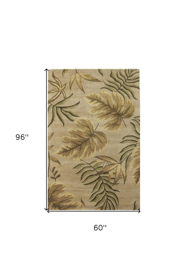 HomeRoots 5' Hand-Tufted Wool Area Rug with Botanical Leaves Design - Soft, Durable, and Timeless Home Accent 5' X 8' 349812