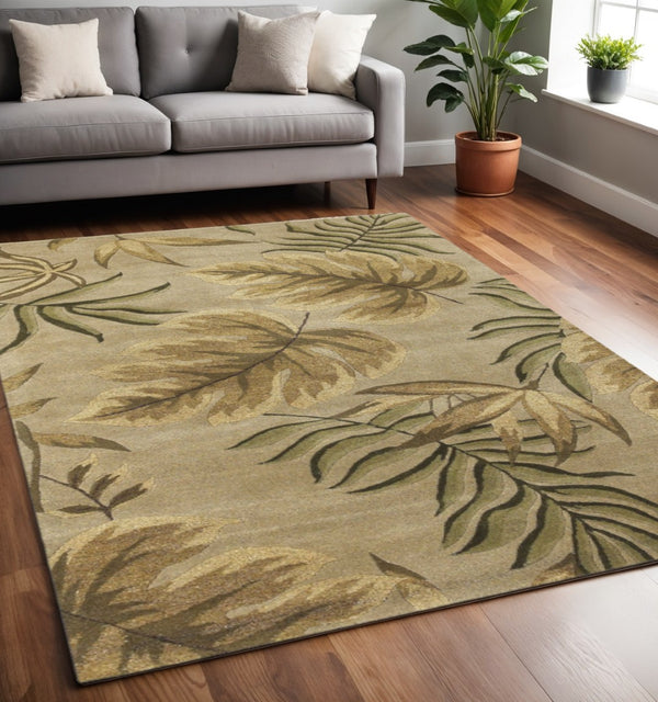 HomeRoots 5' Hand-Tufted Wool Area Rug with Botanical Leaves Design - Soft, Durable, and Timeless Home Accent 5' X 8' 349812