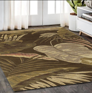 HomeRoots 5' Hand-Tufted Wool Area Rug with Brown and Beige Botanical Leaves – Artisanal Comfort for Every Room 5' X 8' 349813