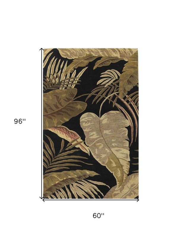 HomeRoots 5' Elegant Hand-Tufted Wool Area Rug with Botanical Leaves Design for Cozy Living Spaces and Style 5' X 8' 349814