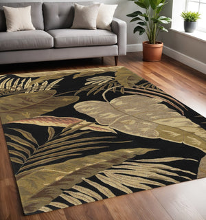HomeRoots 5' Elegant Hand-Tufted Wool Area Rug with Botanical Leaves Design for Cozy Living Spaces and Style 5' X 8' 349814