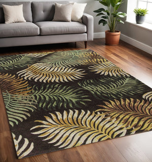 HomeRoots 5' Hand-Tufted Wool Area Rug with Botanical Leaves Design in Espresso, Beige, and Green Tones 5' X 8' 349815