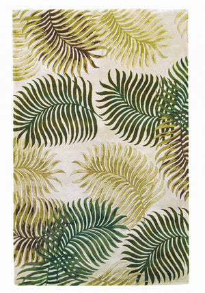 Homeroots 5' X 8' Natural Beige Hand Tufted Tropical Leaves Indoor Area Rug  Wool 349816