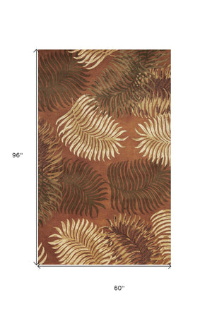Homeroots 5' X 8'  Wool Rust Area Rug  Wool 349817