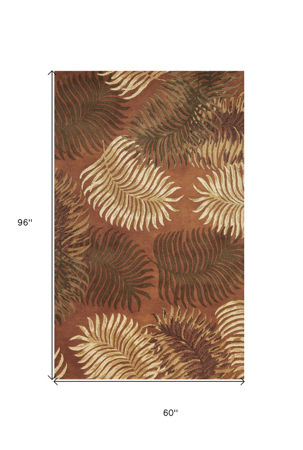 Homeroots 5' X 8'  Wool Rust Area Rug  Wool 349817